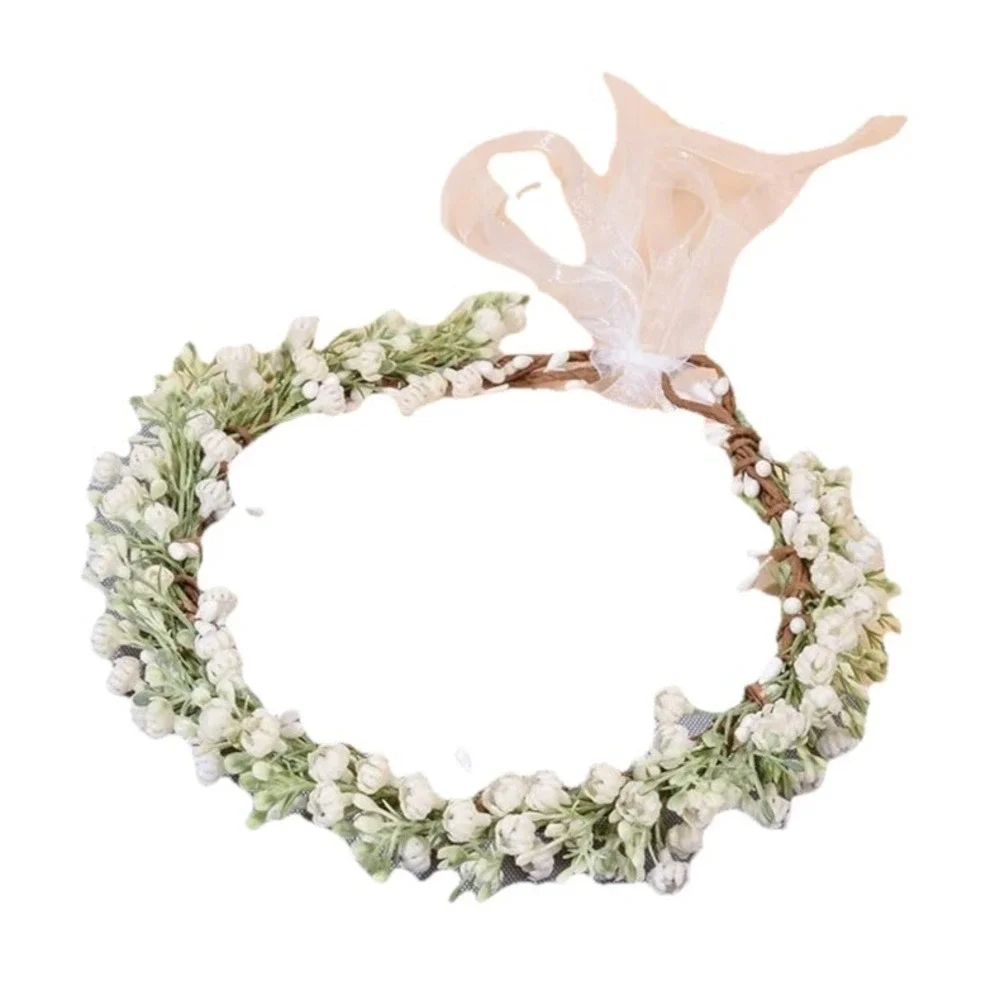 Boho Vtg Wedding Hair Vine Flower Crown White Flowers Green Wear Many Ways NWOT